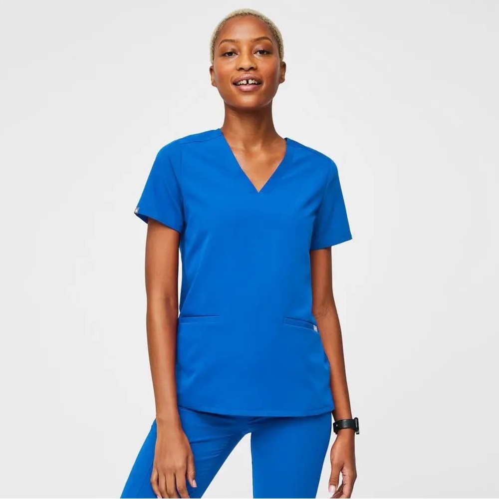 Blue Women's V-Neck Scrub Top